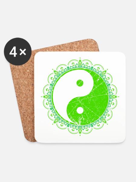 Grünes Yin Yang Ying und Yang Yoga Mandala Symbol - Untersetzer (4er-Set) - Weiß