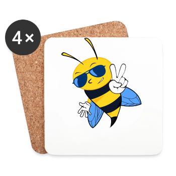 Just Bee Cool - cute bee bumblebee wasp - Coasters (set of 4) - white - Front