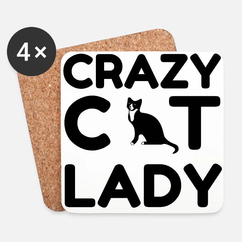 CRAZY CAT LADY - Untersetzer (4er-Set) - Weiß