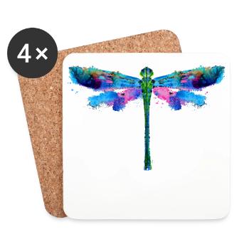 Libellules dessin insecte art peinture - Dessous de verre (lot de 4) - blanc - Devant