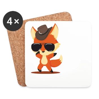 Qu'est-ce que le renard? Renard cool avec chapeau et lunettes de soleil - Dessous de verre (lot de 4) - blanc - Devant