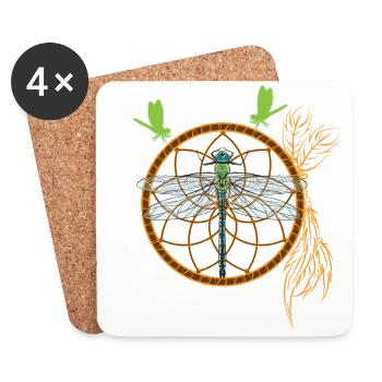 Capteur de rêves d'insectes avec chakra de yoga animal libellule - Dessous de verre (lot de 4) - blanc - Devant