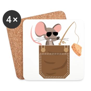 Souris cool avec poche de chemise fausse poitrine ange - Dessous de verre (lot de 4) - blanc - Devant