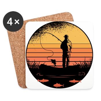 Angler at sea with his fishing rod gift - Coasters (set of 4) - white - Front