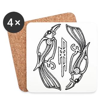 Hugin et Munin - Corbeau d’Odin - Dessous de verre (lot de 4) - blanc - Devant