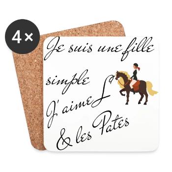 t shirt fille,femme,équitation,cheval,pâte,humour - Dessous de verre (lot de 4) - blanc - Devant