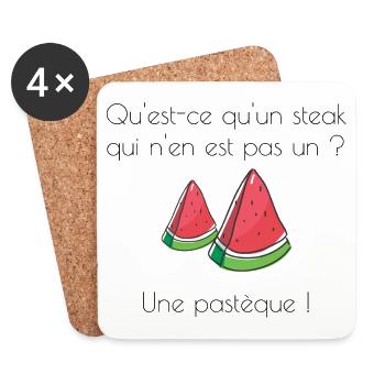 Blague du jour ! Steak ou Pastèque ? - Dessous de verre (lot de 4) - blanc - Devant