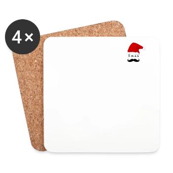 Xmas, moustache, chapeau de noël - Dessous de verre (lot de 4) - blanc - Devant