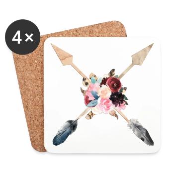 Boho Pfeile Federn Blumen personalisierbar - Untersetzer (4er-Set) - Weiß - Vorne