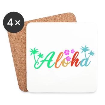 Idée de cadeau de vacances de plage d'été Hawaii Aloha - Dessous de verre (lot de 4) - blanc - Devant