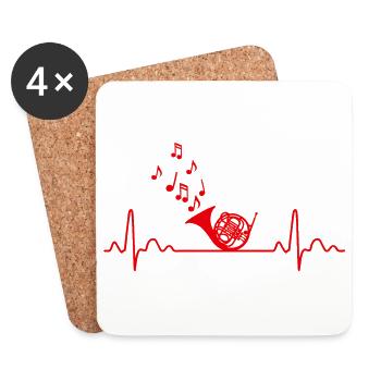 Heartbeat French Horn Musiker Lustige Geschenkidee - Untersetzer (4er-Set) - Weiß - Vorne