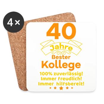 40 Jahre bester Kollege Dienstjubiläum Geschenk - Untersetzer (4er-Set) - Weiß - Vorne