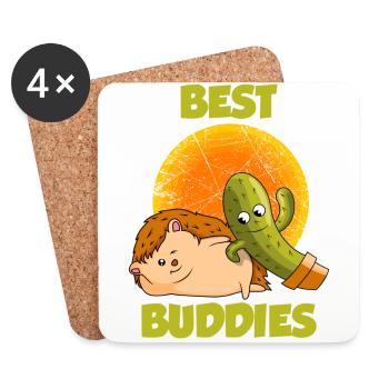 Igel Kaktus Best Buddies - Untersetzer (4er-Set) - Weiß - Vorne