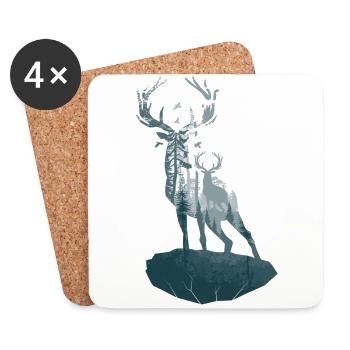 Hirsch Reh Silhouette Tierdesign - Untersetzer (4er-Set) - Weiß - Vorne