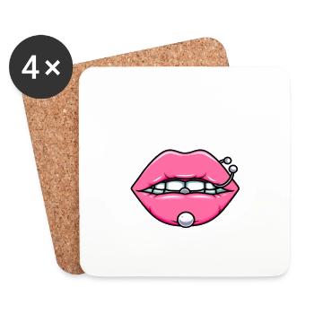 Maske mit Lippen und Piercings Gesichtsmaske - Untersetzer (4er-Set) - Weiß - Vorne