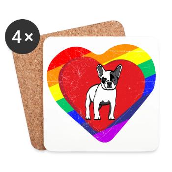 French Bulldog Rainbow Heart Gift - Coasters (set of 4) - white - Front
