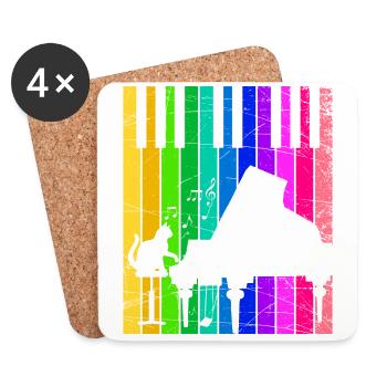 Piano grand piano musical cat kitten music - Coasters (set of 4) - white - Front