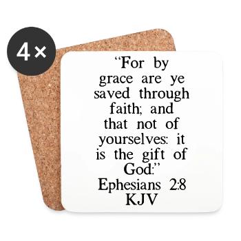 Ephesians 2:8 KJV - Coasters (set of 4) - white - Front