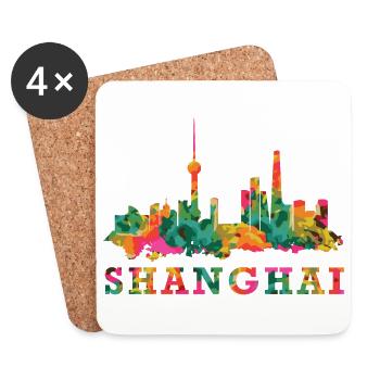 Skyline Shanghai Impression Chine Souvenir Gift - Dessous de verre (lot de 4) - blanc - Devant