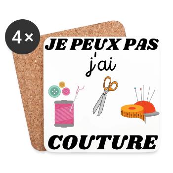 T-shirt je peux pas j ai couture humour cadeau - Dessous de verre (lot de 4) - blanc - Devant