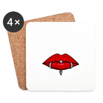Lippen mit Piercings Lippenpiercing Maske - Untersetzer (4er-Set) - Weiß - Vorne