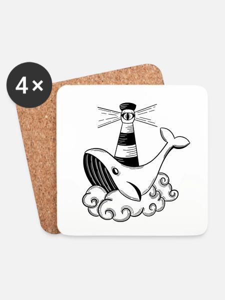 Whale on Cloud Nine - Coasters (set of 4) - white