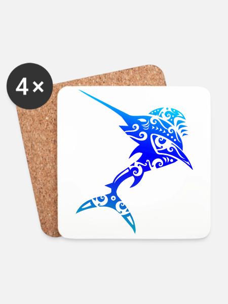 Maori Schwertfisch Polynesien Tribal Tattoo Gift - Untersetzer (4er-Set) - Weiß