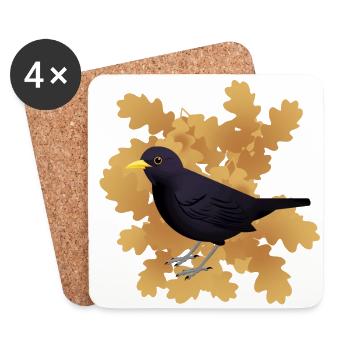 Blackbird on autumn foliage - Coasters (set of 4) - white - Front