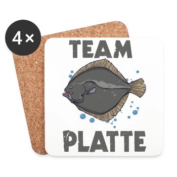 Team Platte Plattfisch Brandungsangln Scholle - Untersetzer (4er-Set) - Weiß - Vorne