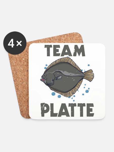 Team Platte Plattfisch Brandungsangln Scholle - Untersetzer (4er-Set) - Weiß