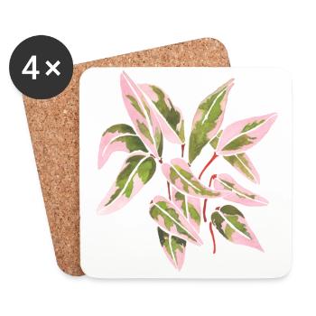 Triostar Stromanthe Aquarell Rosa Blätter - Untersetzer (4er-Set) - Weiß - Vorne