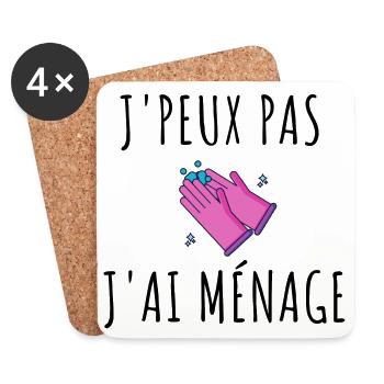 T shirt J'peux pas j'ai ménage femme cadeau - Dessous de verre (lot de 4) - blanc - Devant