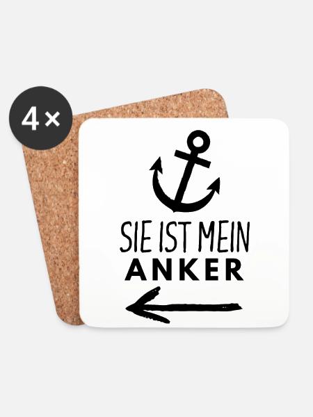 Sie ist mein Anker - Untersetzer (4er-Set) - Weiß
