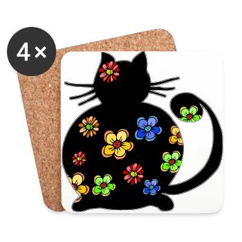 Katze - Untersetzer (4er-Set) - Weiß - Vorne