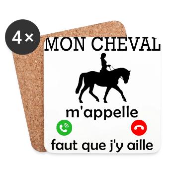 mon Cheval m'appelle - femme humour cavalière - Dessous de verre (lot de 4) - blanc - Devant