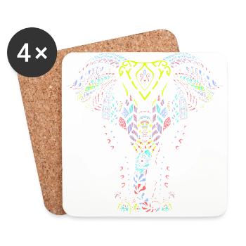 Tatouage éléphant mandala tribal Ganesha Chakra Yoga - Dessous de verre (lot de 4) - blanc - Devant
