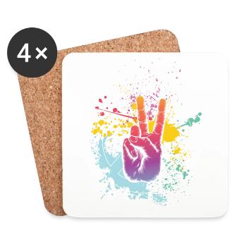 Buntes Peace Frieden Victory Hand Handzeichen - Untersetzer (4er-Set) - Weiß - Vorne