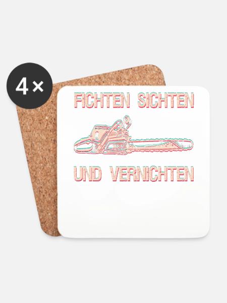 Fichten sichten und vernichten Holzfäller Geschenk - Untersetzer (4er-Set) - Weiß