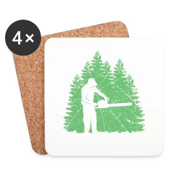 Ich bin dann mal im Wald Fichte Tanne Kettensägen - Untersetzer (4er-Set) - Weiß - Vorne