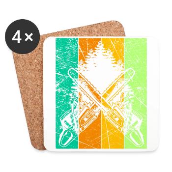 Bûcheron Rétro Design avec tronçonneuse tronçonneuse - Dessous de verre (lot de 4) - blanc - Devant