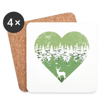 Wald Liebe Herz Silhouette Hirsch Jagd Geschenk - Untersetzer (4er-Set) - Weiß - Vorne
