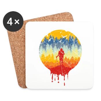 Cadeau rétro de marche nordique de randonneur forestier - Dessous de verre (lot de 4) - blanc - Devant