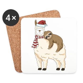 Alpaka Lama Geschenk mit Faultier Winter Schnee - Untersetzer (4er-Set) - Weiß - Vorne