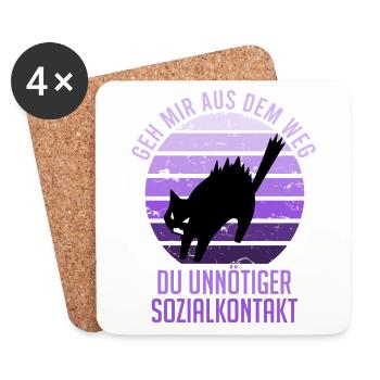 Unnötiger Sozialkontakt lustiger Spruch Katze - Untersetzer (4er-Set) - Weiß - Vorne