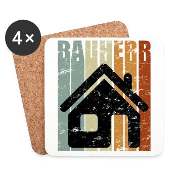 Vintage Hausbau Geschenk Bauherr Bauherrin Retro - Untersetzer (4er-Set) - Weiß - Vorne