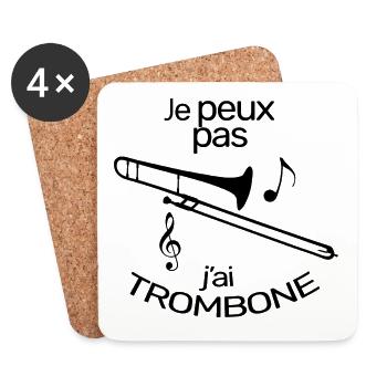 Je peux pas j'ai trombone à coulisse son musique - Dessous de verre (lot de 4) - blanc - Devant