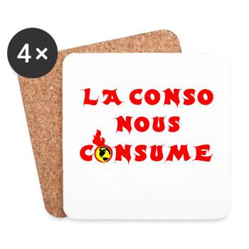 THE CONSO CONSUMES US! (capitalism, ecology) - Coasters (set of 4) - white - Front