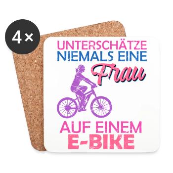 E-Bike Spruch Frau auf e-Bike Radtour Rentnerin - Untersetzer (4er-Set) - Weiß - Vorne