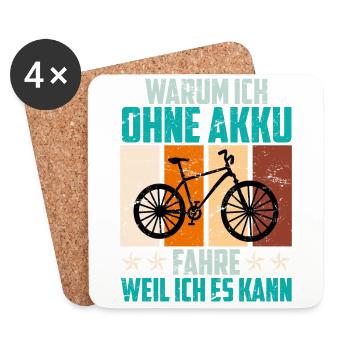 Fahrrad Spruch warum ich ohne Akku fahre Radfahrer - Untersetzer (4er-Set) - Weiß - Vorne
