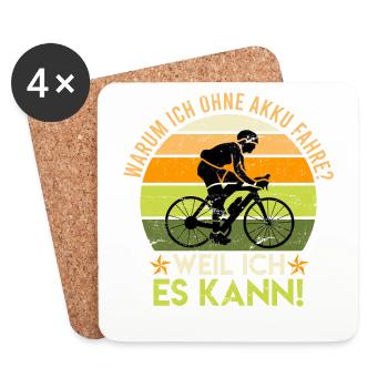 Warum ich ohne Akku fahre? Fahrradfahrer Fahrrad - Untersetzer (4er-Set) - Weiß - Vorne
